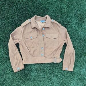 FAVLX Women's Tan Suede Cropped Utility Jacket Belted Buckle Size M